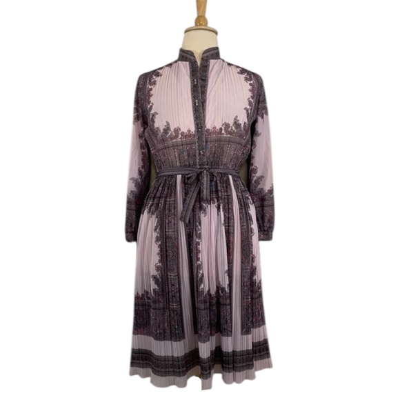 Vintage Dresses & Skirts - Vintage Paisley Dress Women's XL Long Sleeve‎ A-Line Midi Pleated